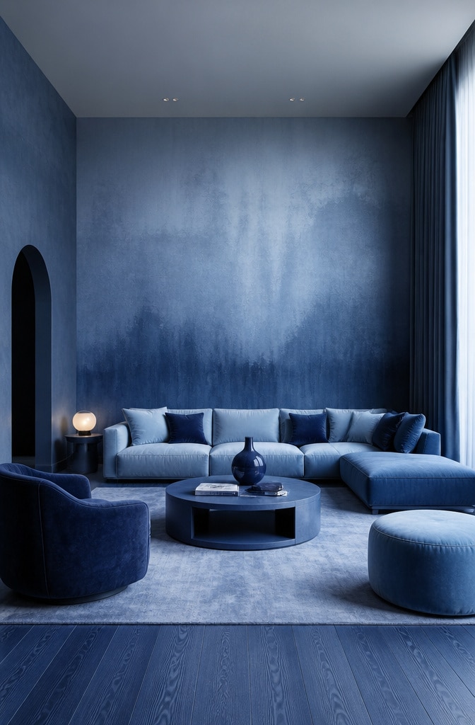 Monochromatic Blue Gradient Living Room