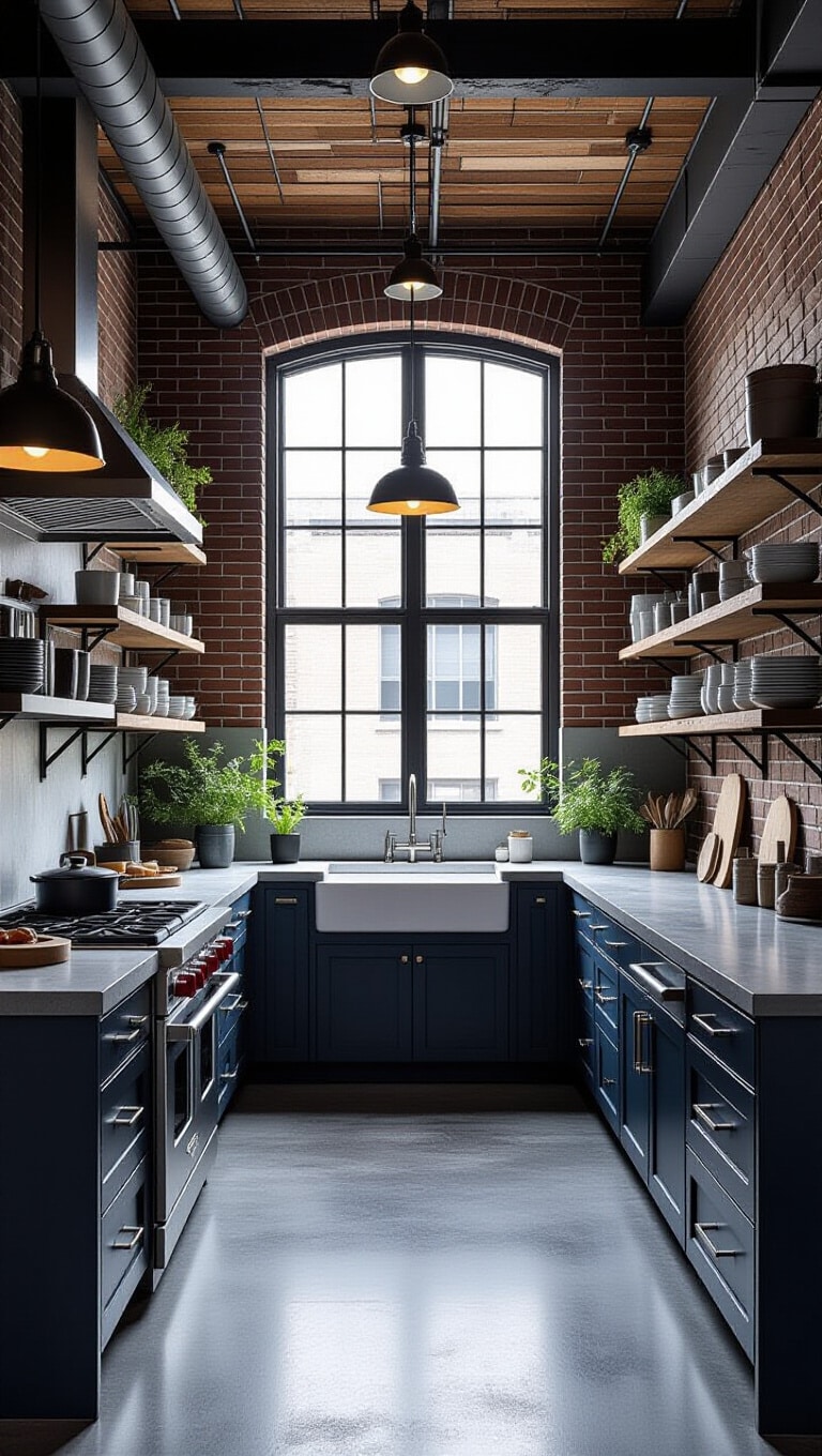 Monochromatic Grey Blue Industrial Chic Kitchen