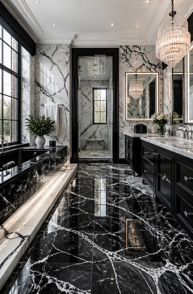 Monochrome Luxe Black and White Marble Bathroom