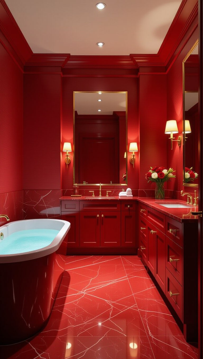 Monochrome Red Luxe Bathroom