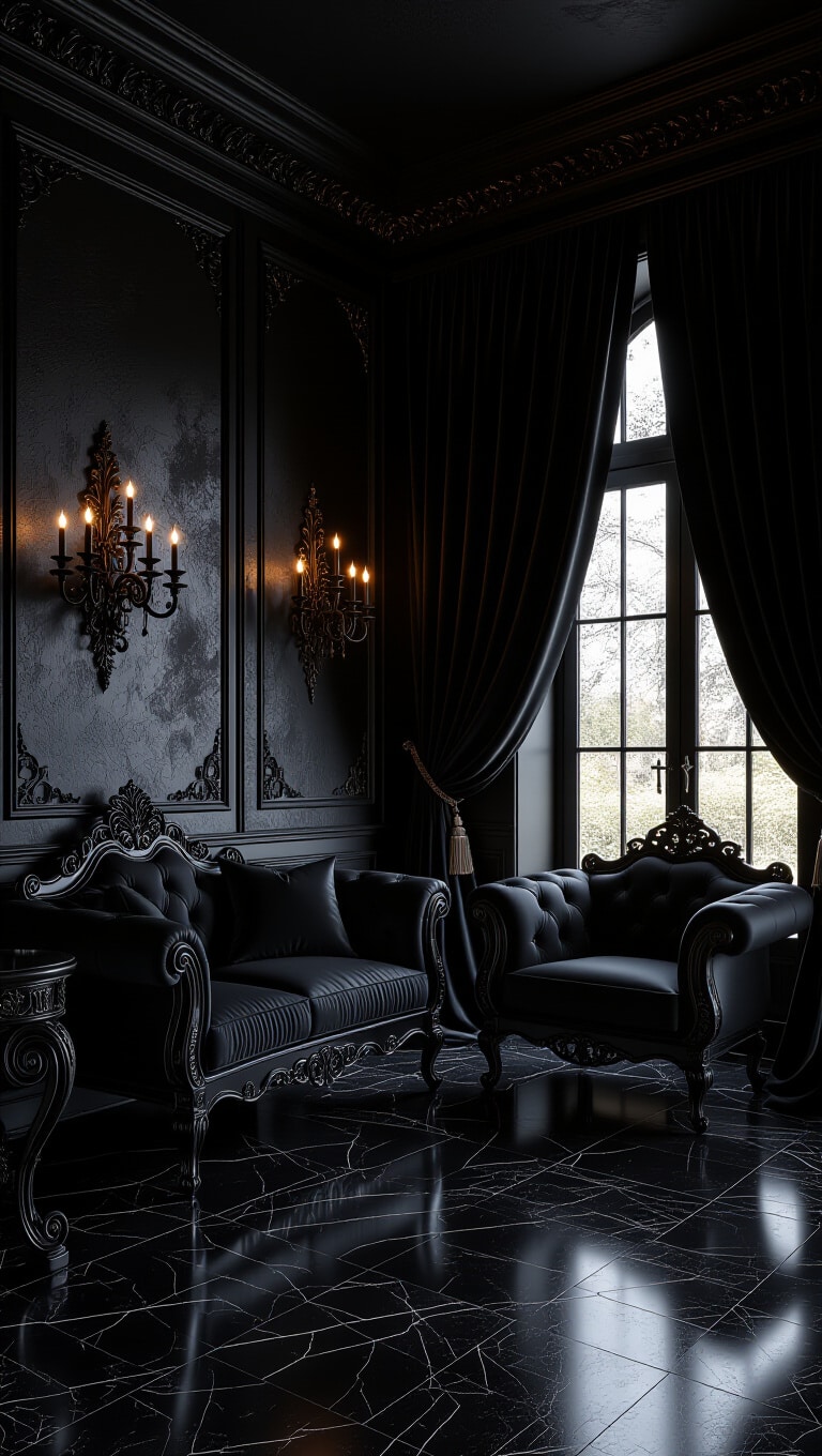 Moody Black Gothic Living Room