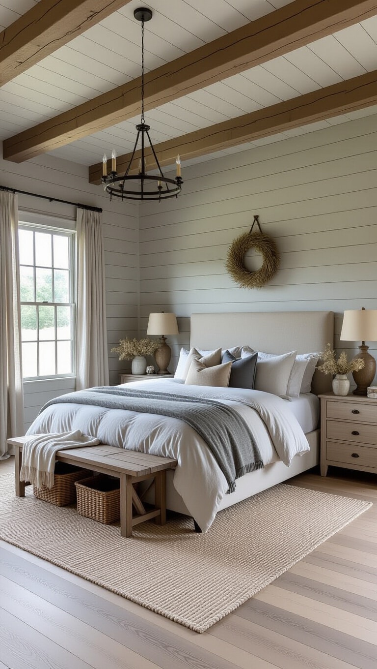 Moody Farmhouse Bedroom with Weathered Gray Palette