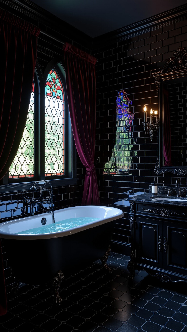 Moody Gothic Black Tile Bathroom