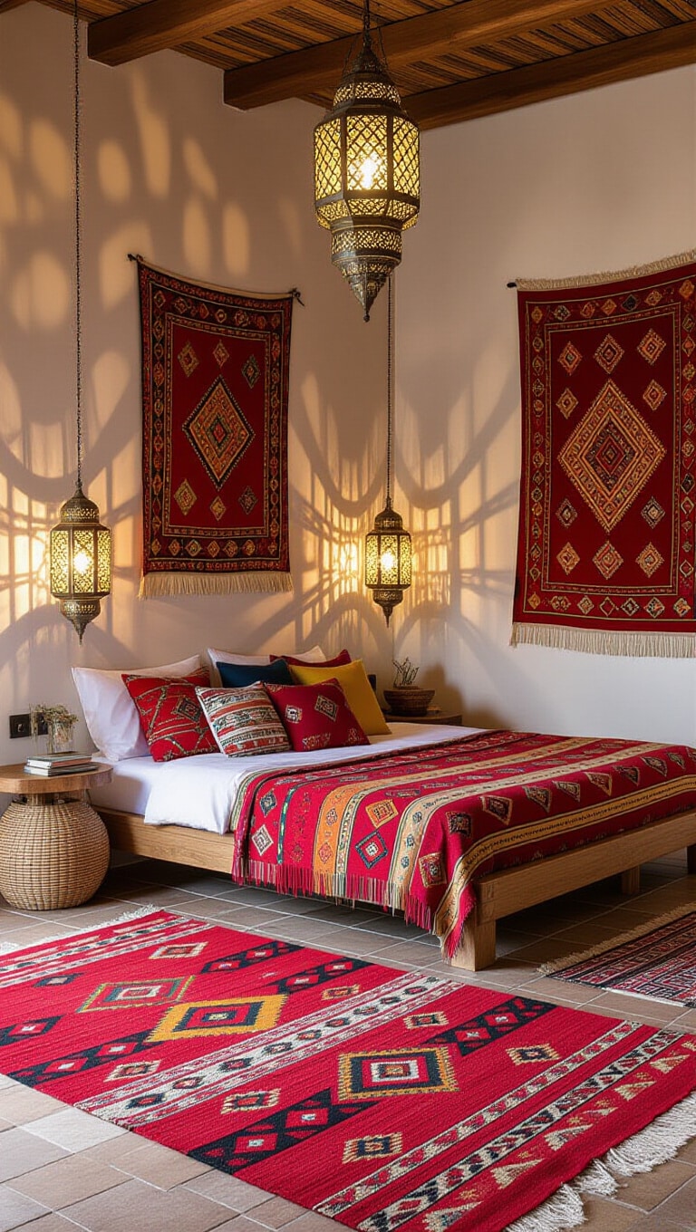 Moroccan Red Rug Boho Bedroom