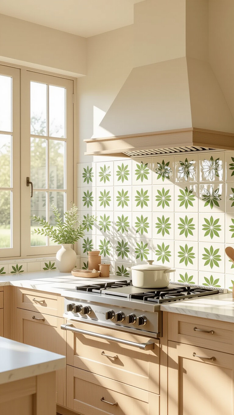 Nature-Inspired Leaf Motif Tile Backsplash