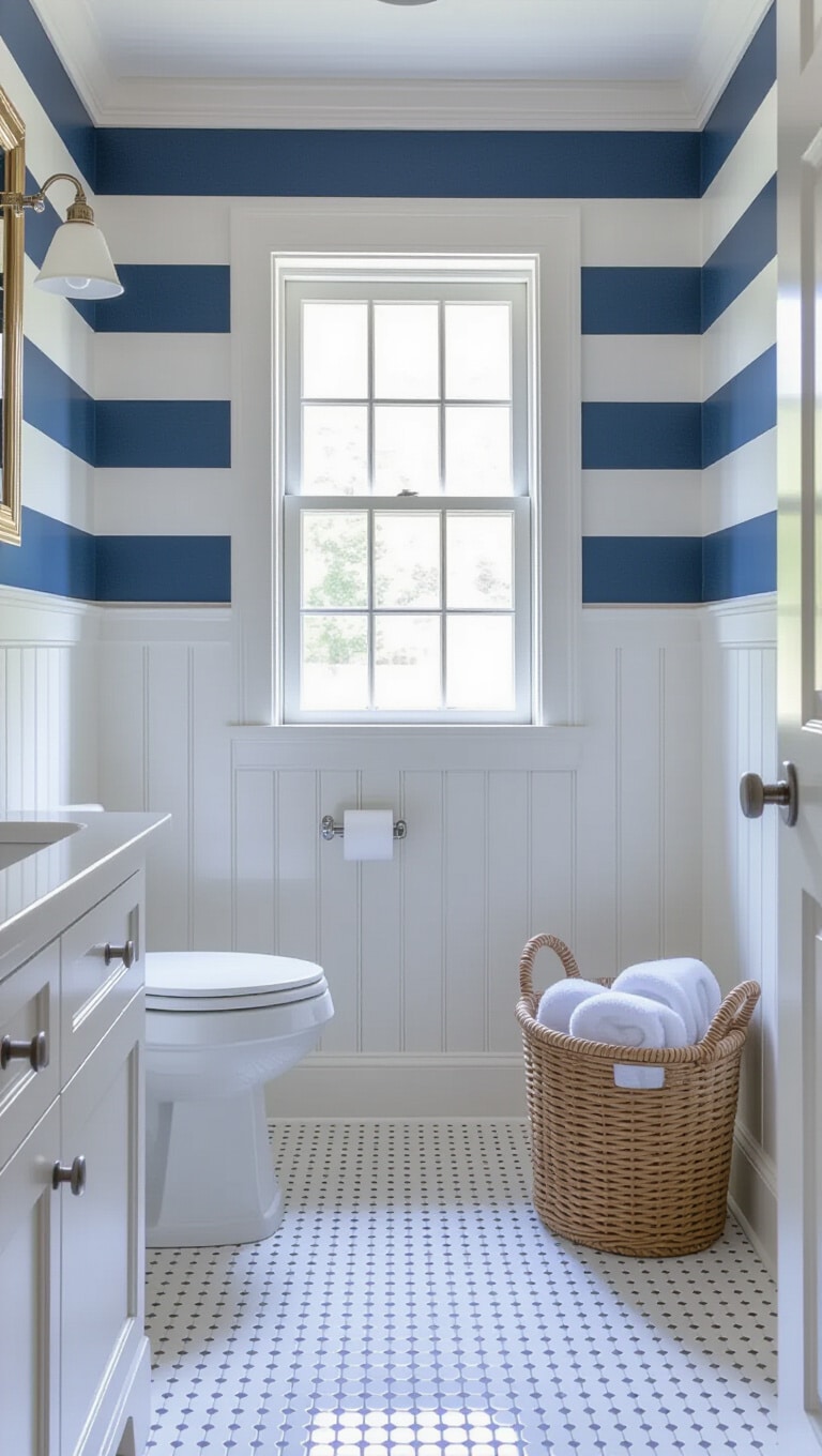 Nautical Blue and White Stripe Wallpaper