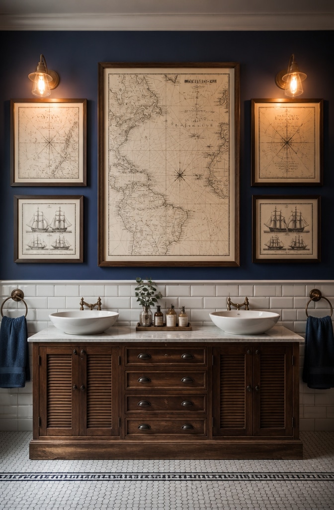 Nautical Map Bathroom Wall Art