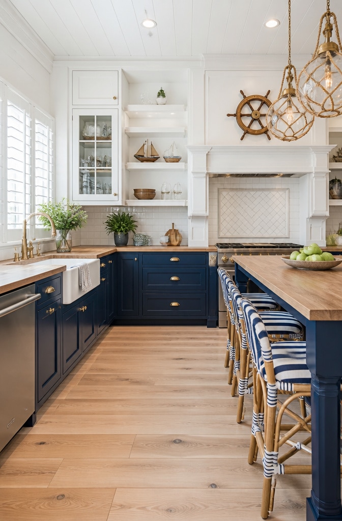 Nautical Navy and White Coastal Kitchen