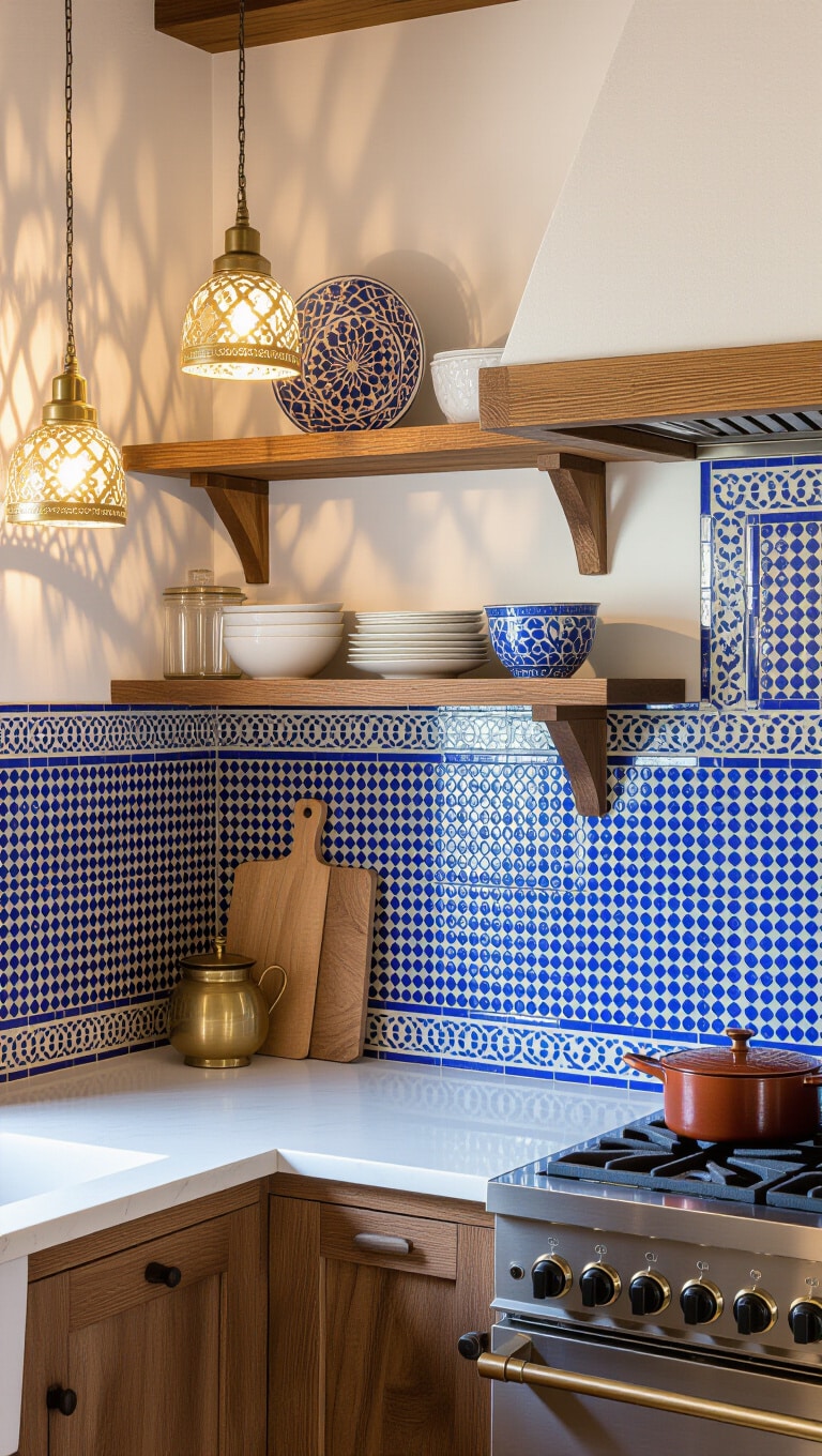 Navy Blue Moroccan Mosaic Kitchen Tiles