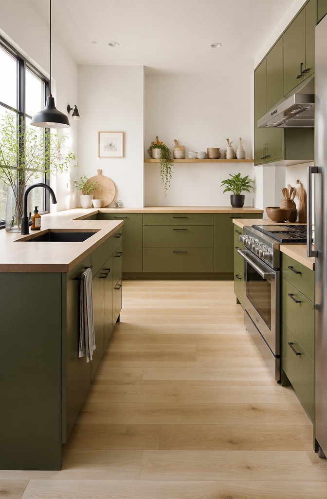 Olive Green Scandinavian Minimalist Cabinets