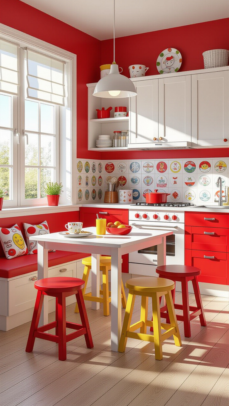 Playful Children’s Red and White Kitchen