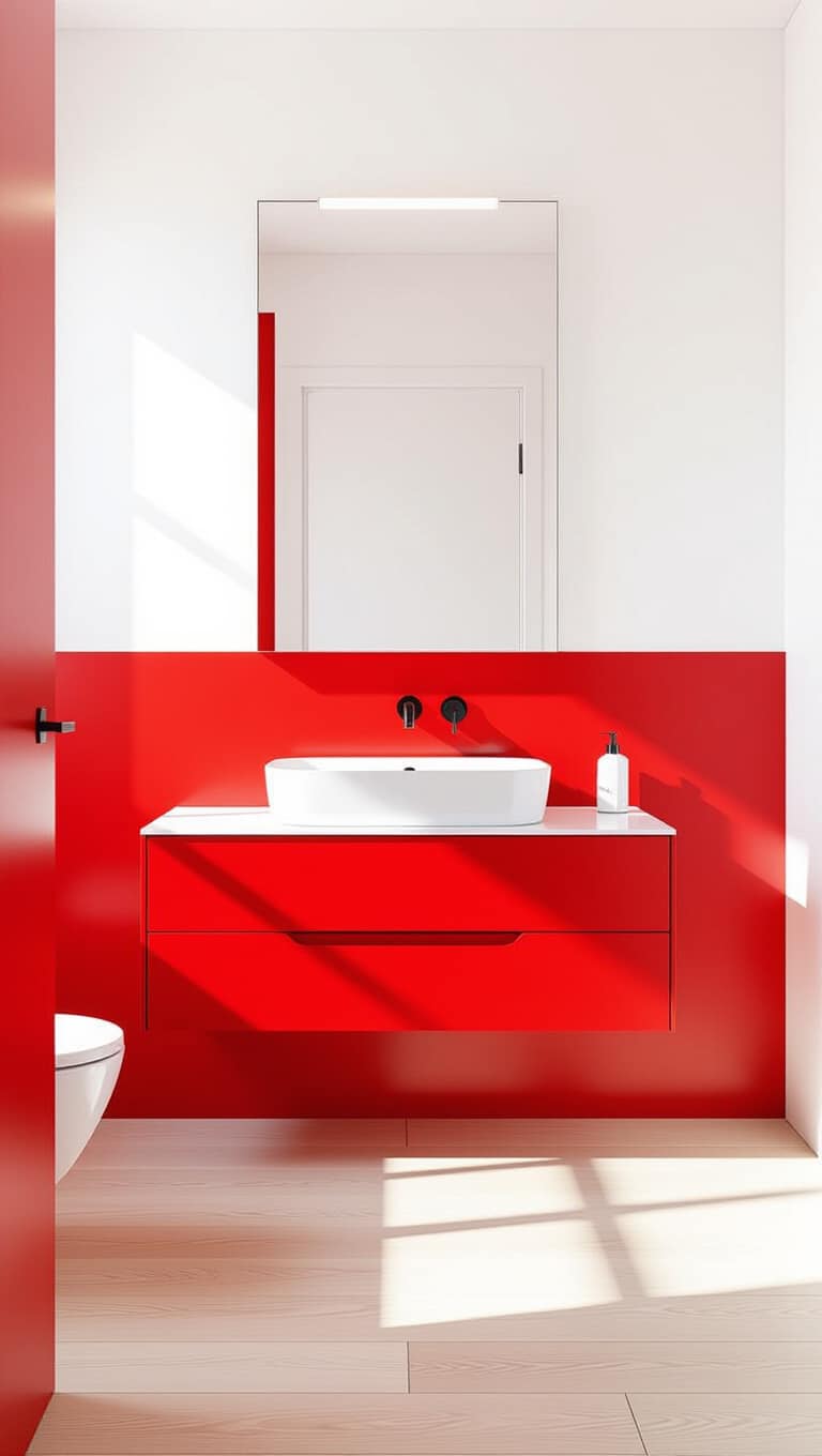 Red and White Minimalist Bathroom