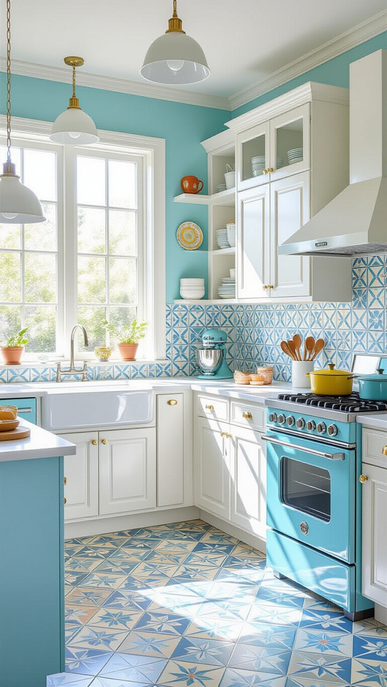 Retro 60s Blue and White Kitchen