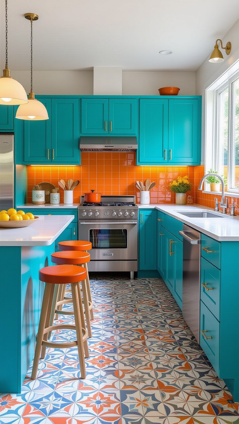 Retro Mid-Century Blue and Orange Kitchen