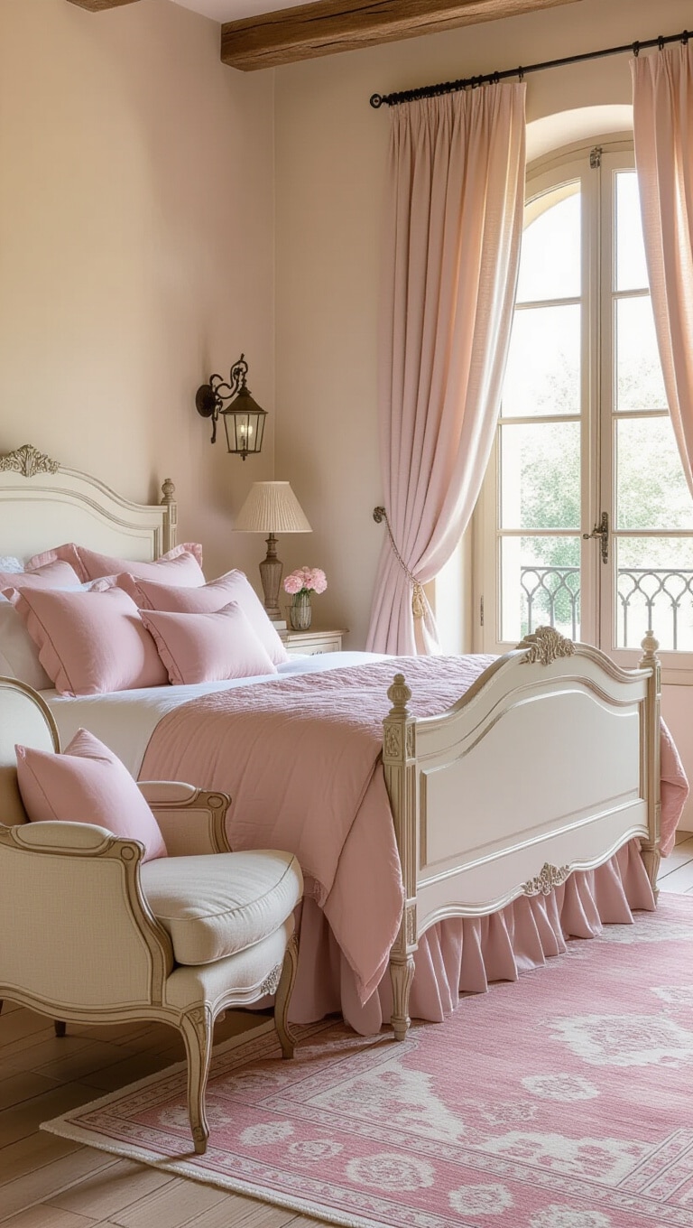 Romantic French Country Beige and Rose Bedroom
