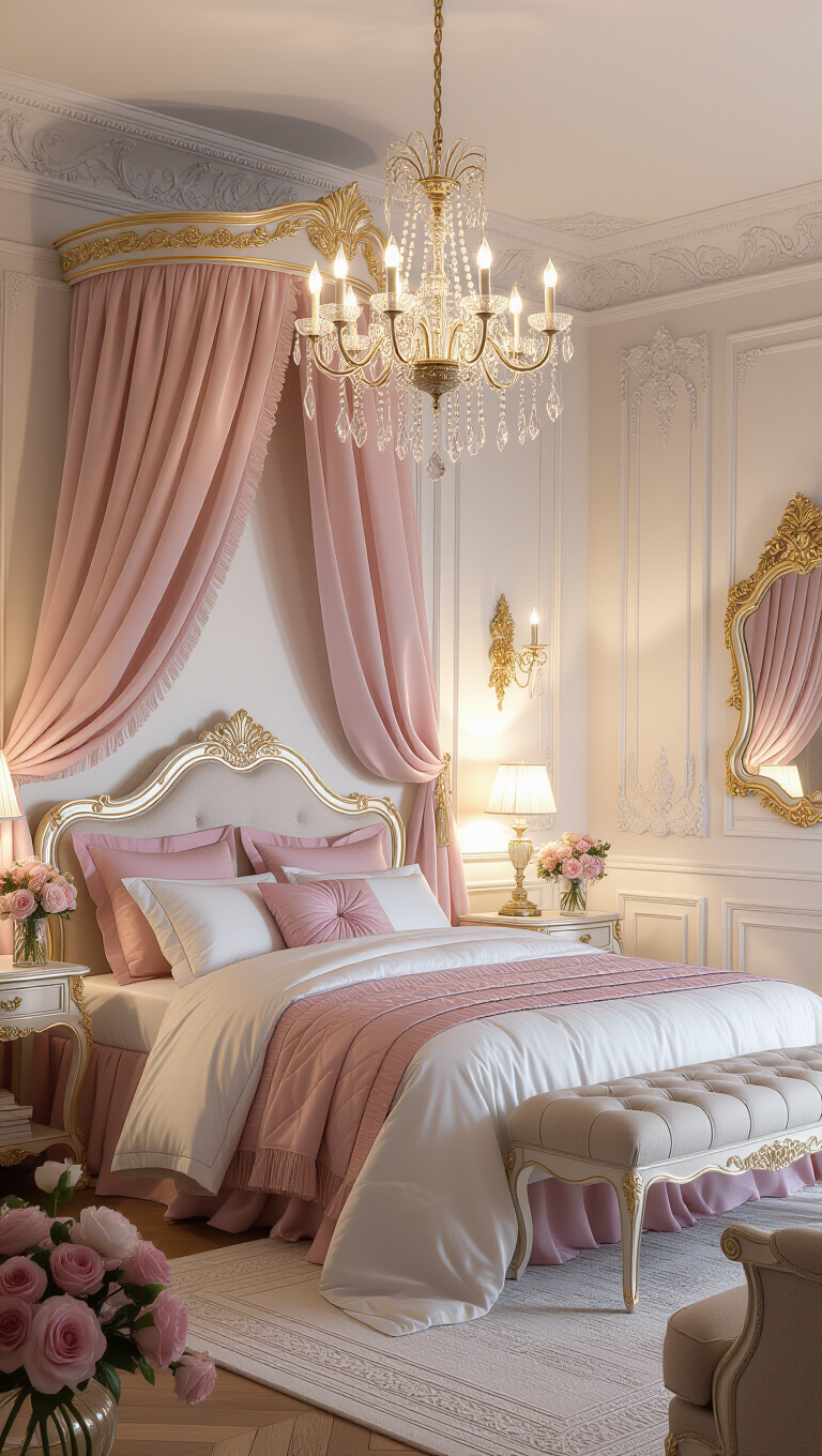 Romantic Parisian Pink and White Bedroom