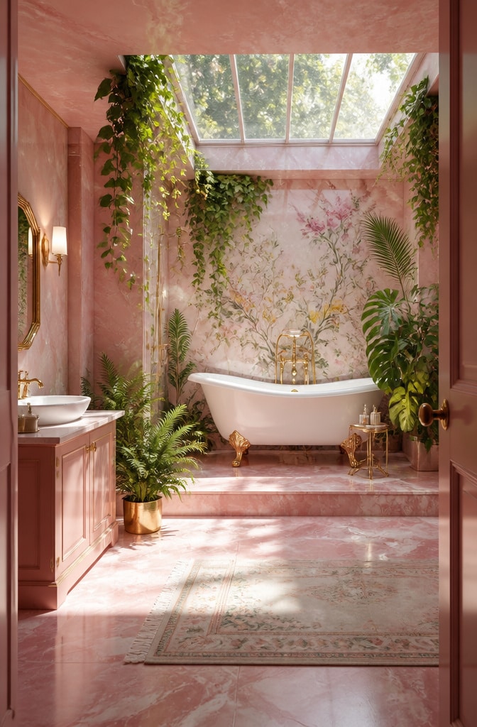 Romantic Pink Marble Garden-Inspired Bathroom