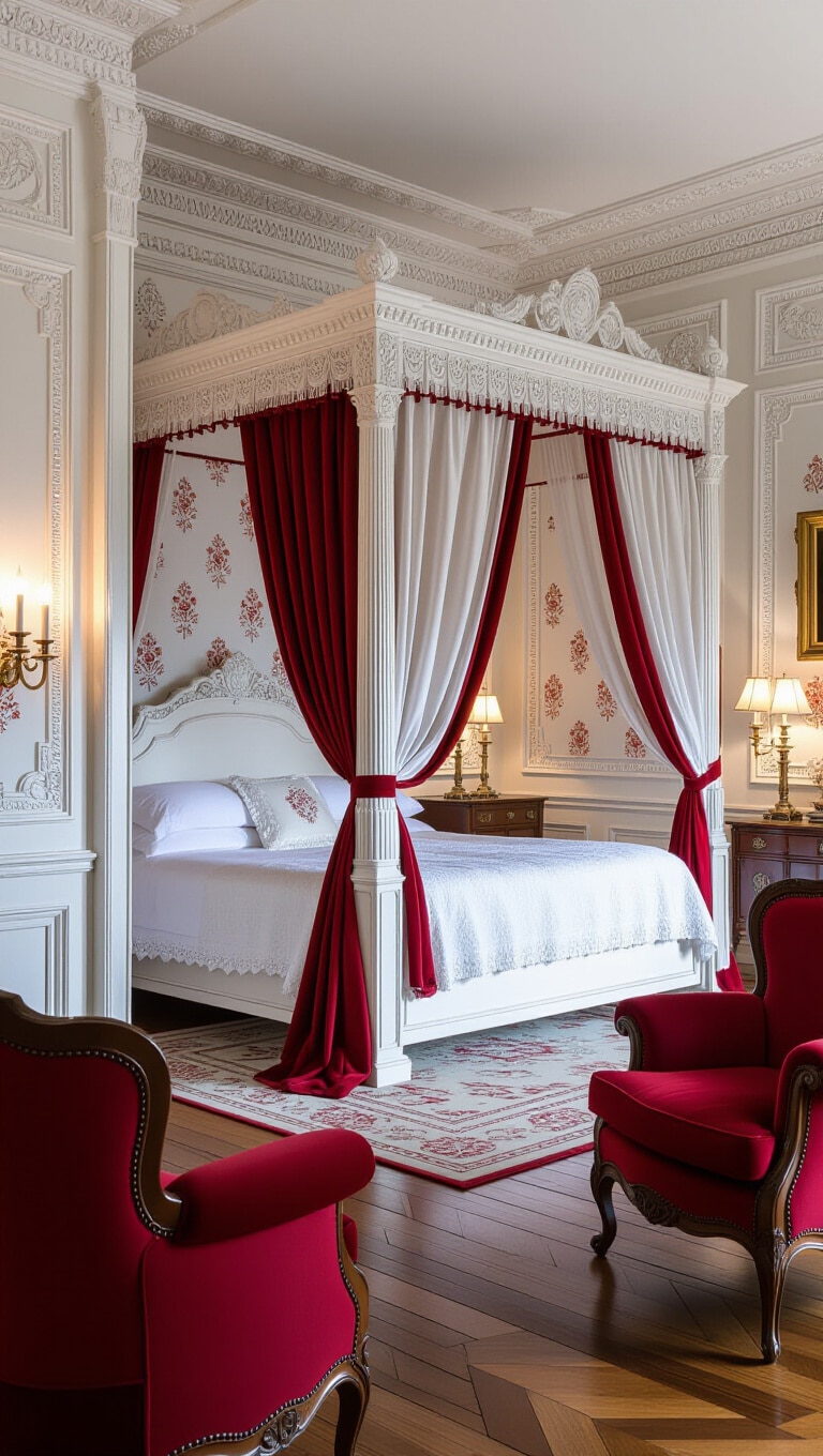 Romantic Red and White Victorian Bedroom