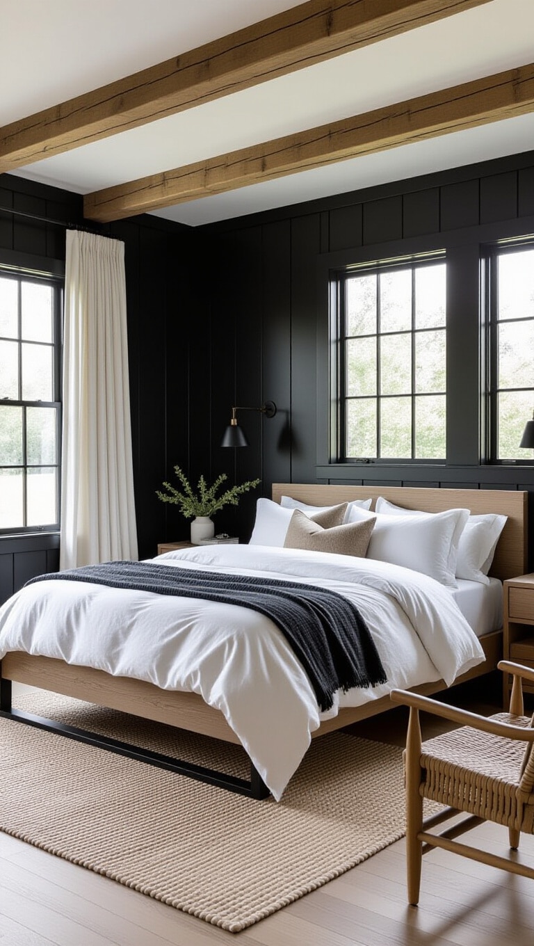 Rustic Black and White Farmhouse Bedroom