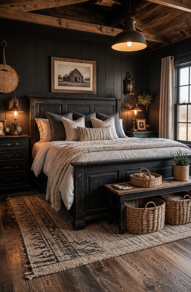 Rustic Black Farmhouse Bedroom