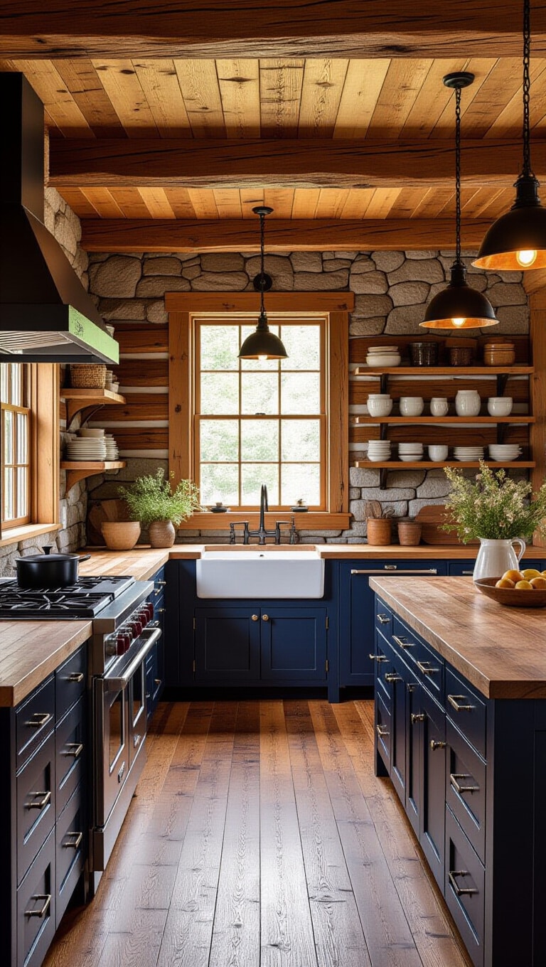 Rustic Blue Cabin Kitchen