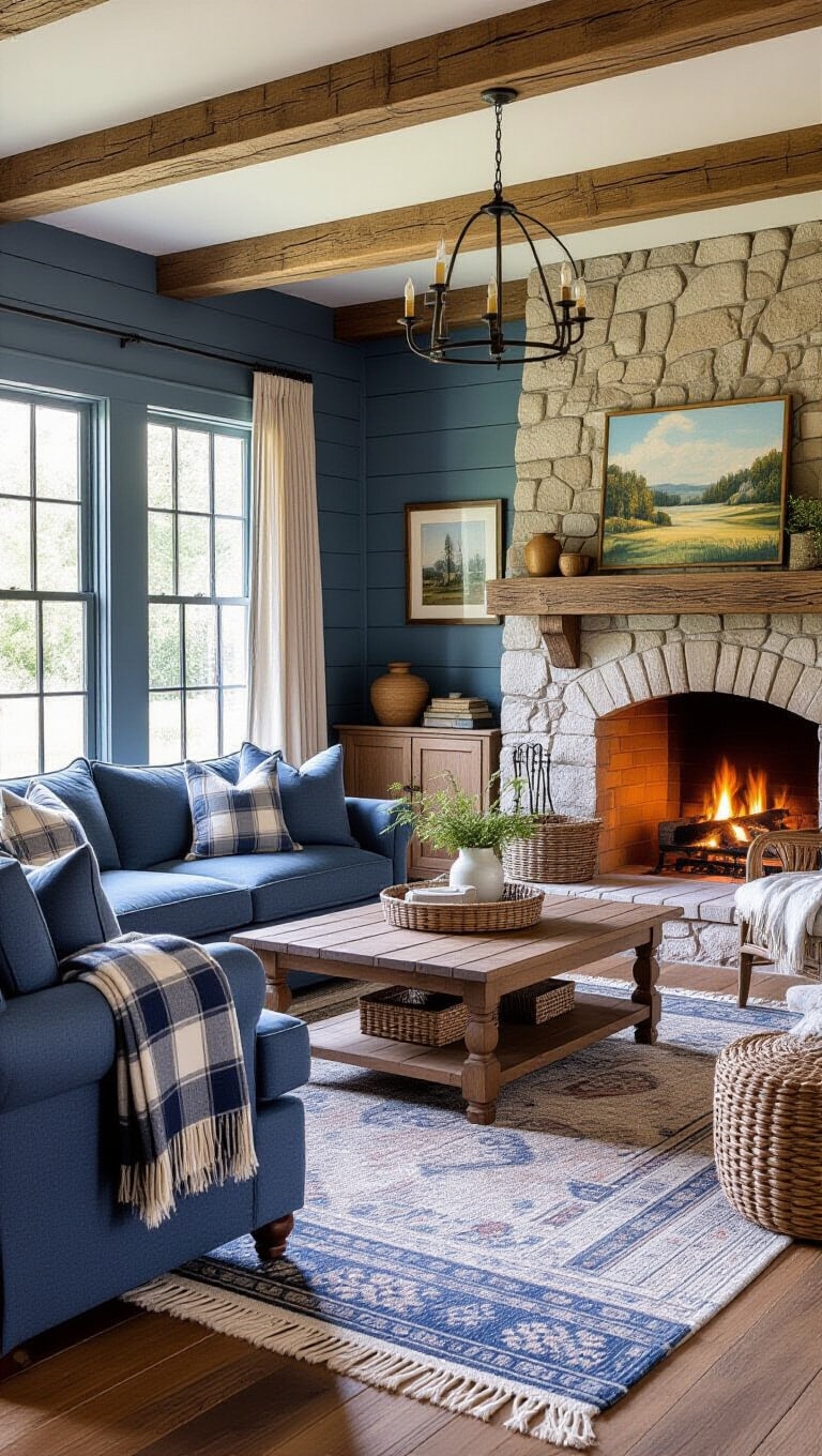 Rustic Blue Farmhouse Living Room