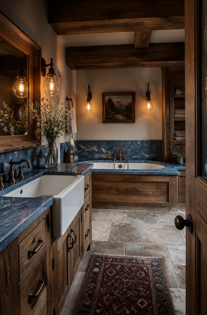 Rustic Blue Marble Bathroom Charm