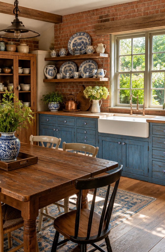 Rustic Blue Willow Farmhouse Kitchen