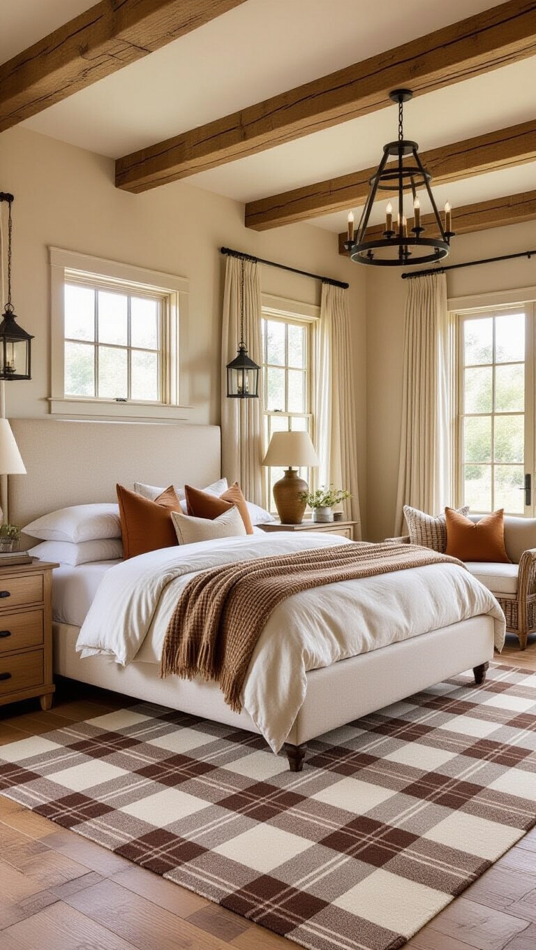Rustic Brown and Cream Farmhouse Bedroom