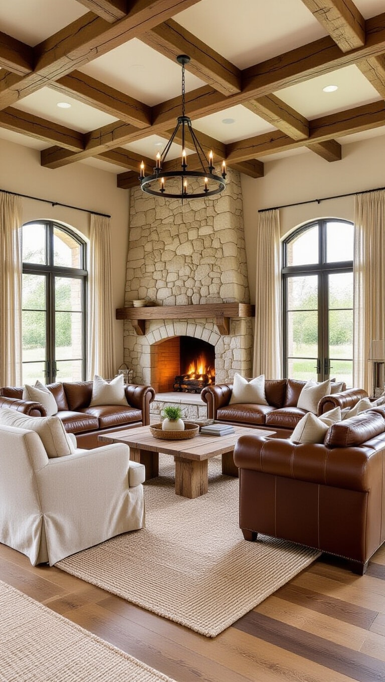 Rustic Brown and Cream Farmhouse Living Room