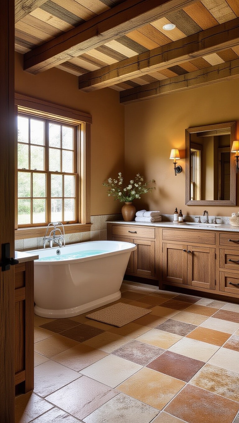 Rustic Brown Bathroom with Wooden Accents