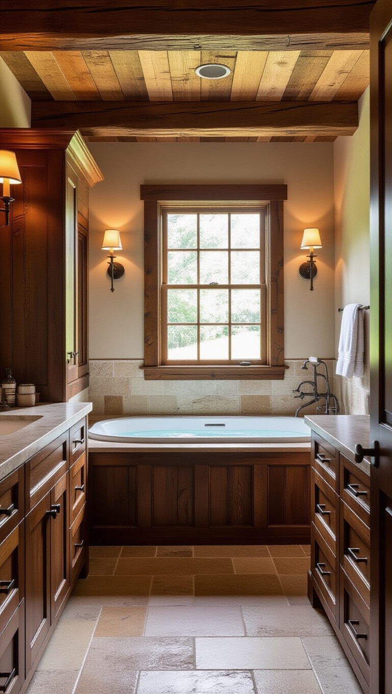 Rustic Brown Cabinets Bathroom Retreat