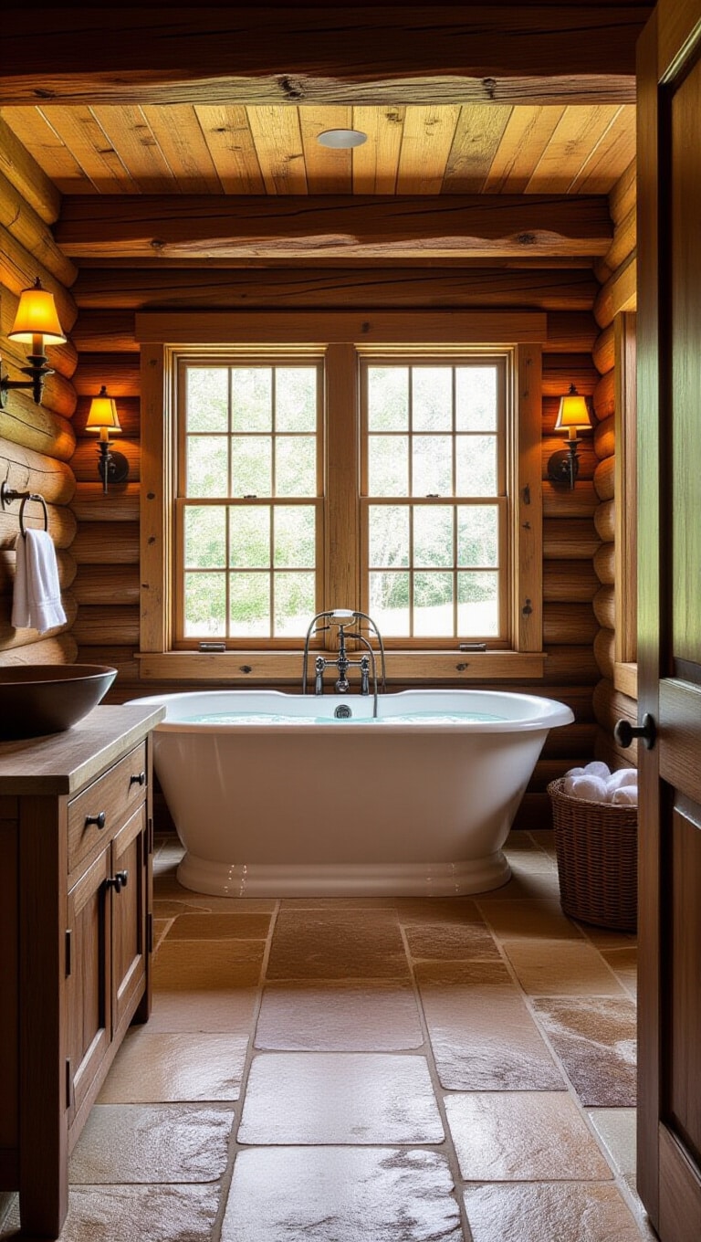 Rustic Brown Log Cabin Bathroom