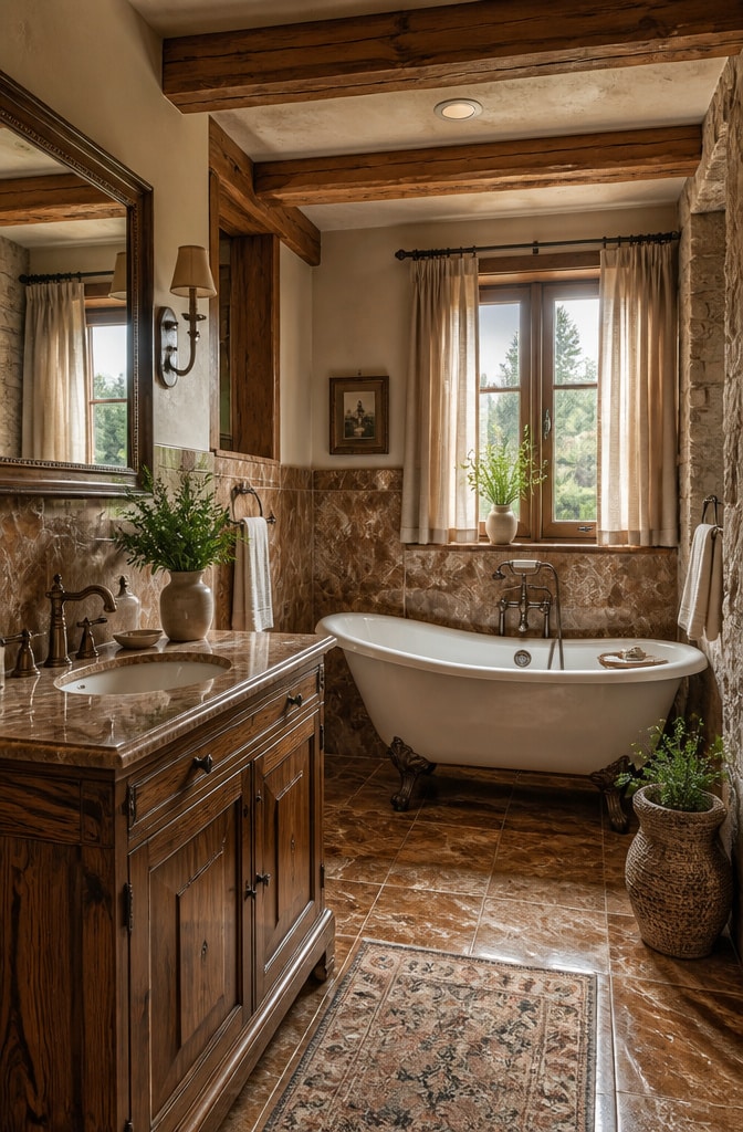 Rustic Brown Marble Bathroom Retreat