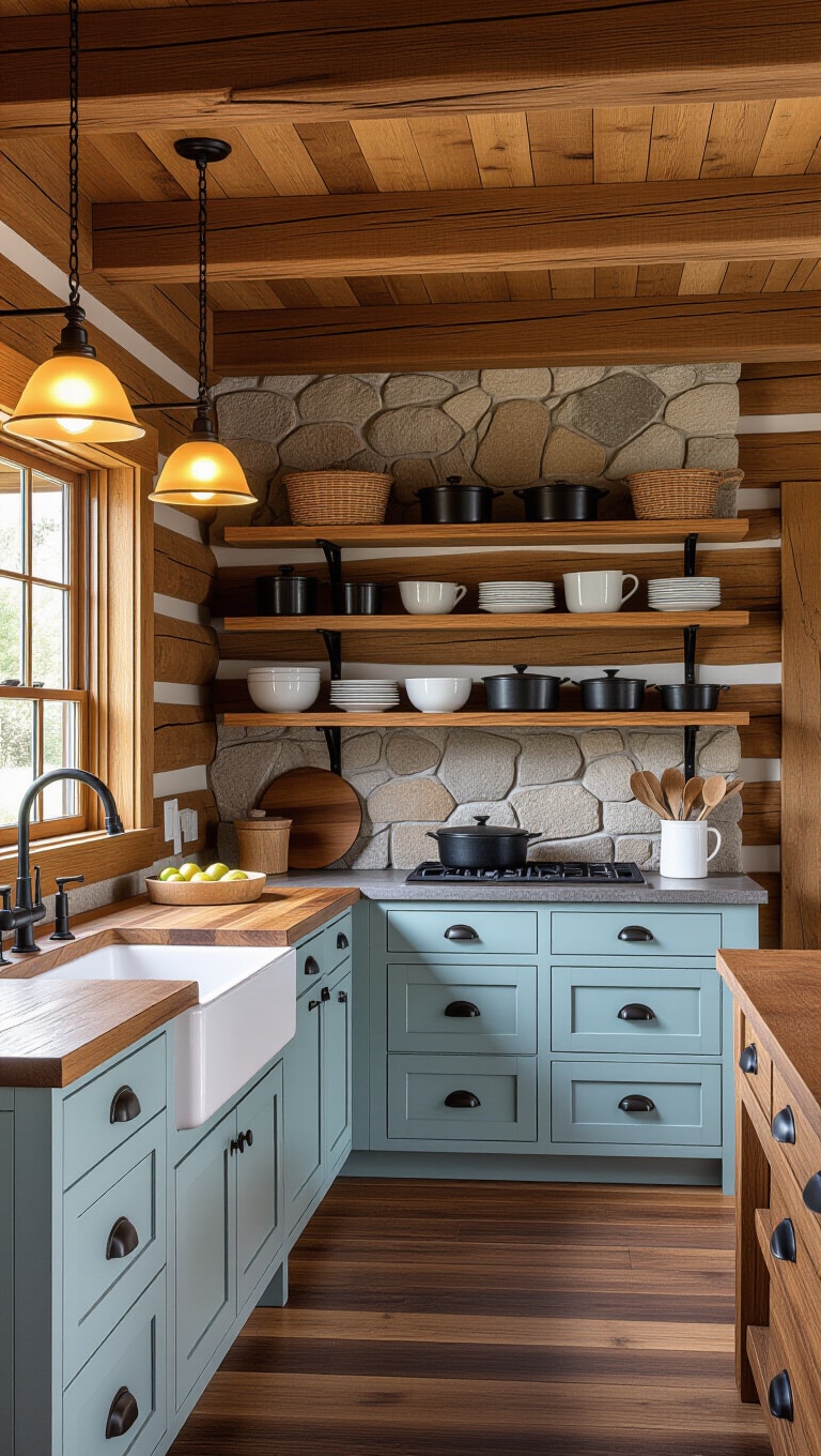Rustic Cabin Baby Blue Kitchen