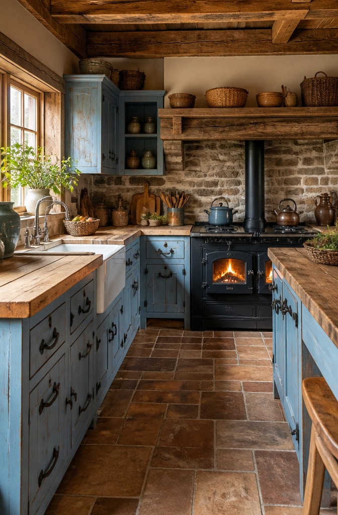 Rustic Cabin Duck Egg Blue Kitchen