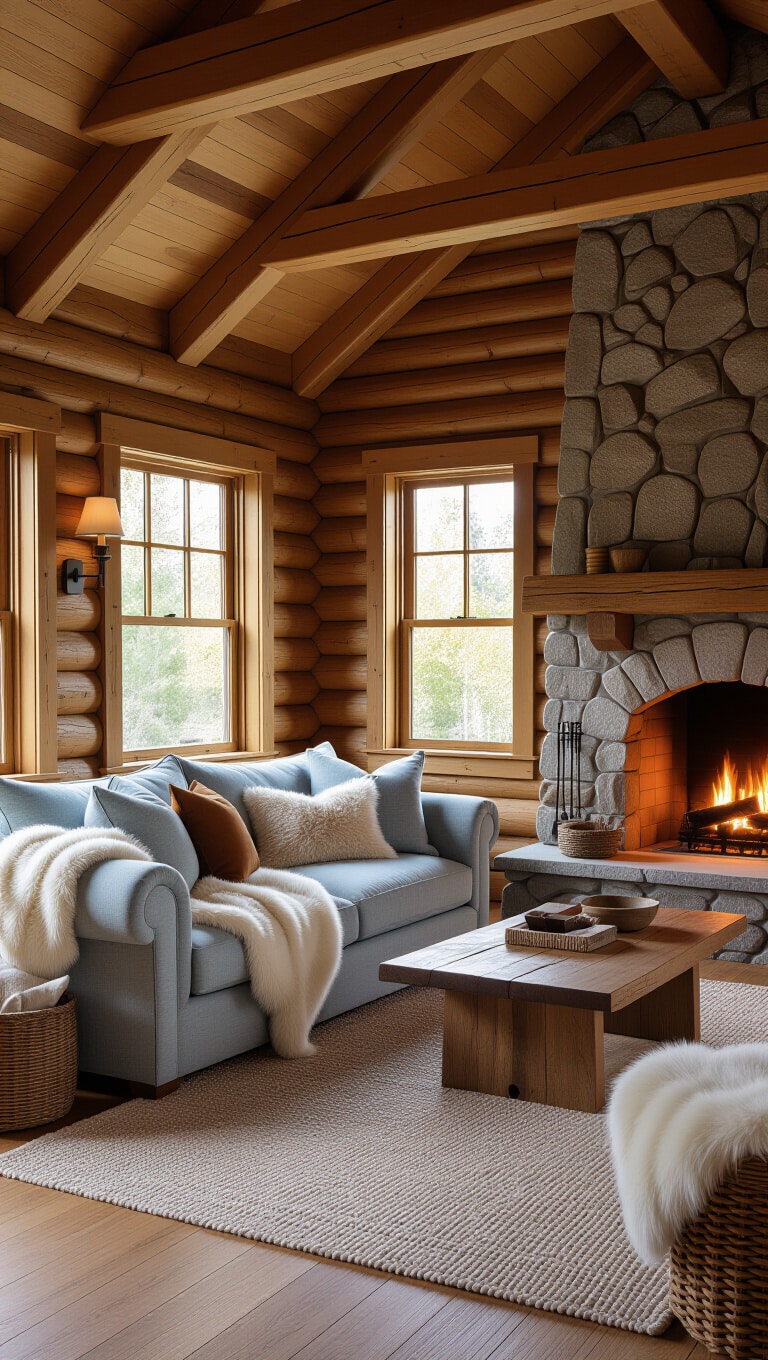 Rustic Cabin Light Blue Couch Living Room