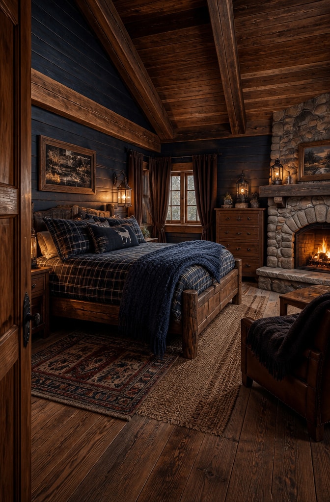 Rustic Cabin Navy and Brown Bedroom