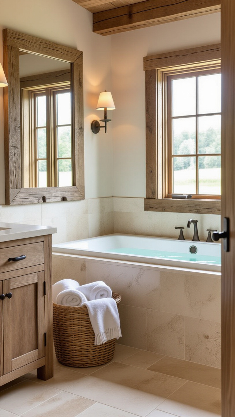 Rustic Chic Beige Marble Bathroom
