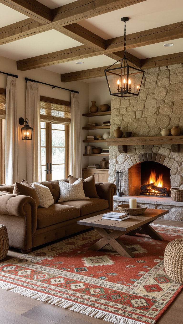 Rustic Cozy Brown Couch Living Room