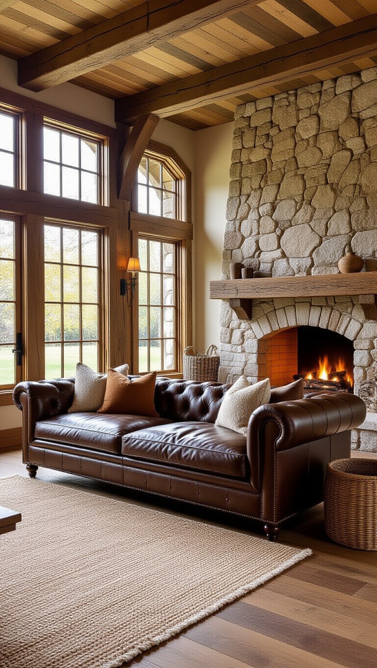 Rustic Cozy Dark Brown Couch Living Room