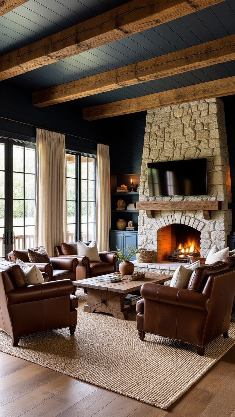 Rustic Dark Blue Living Room