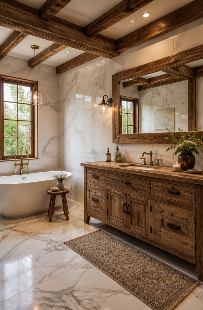 Rustic Elegance White Marble Tile Bathroom