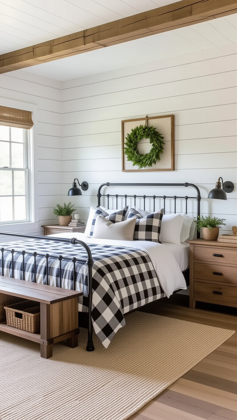 Rustic Farmhouse Black and White Bedroom