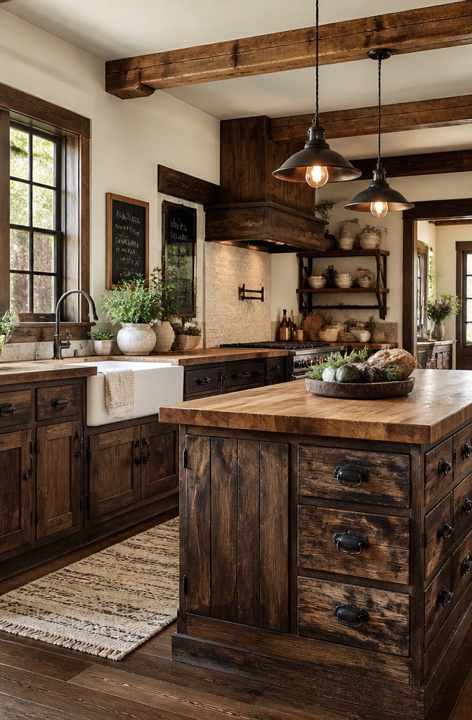 Rustic Farmhouse Chocolate Brown Cabinets