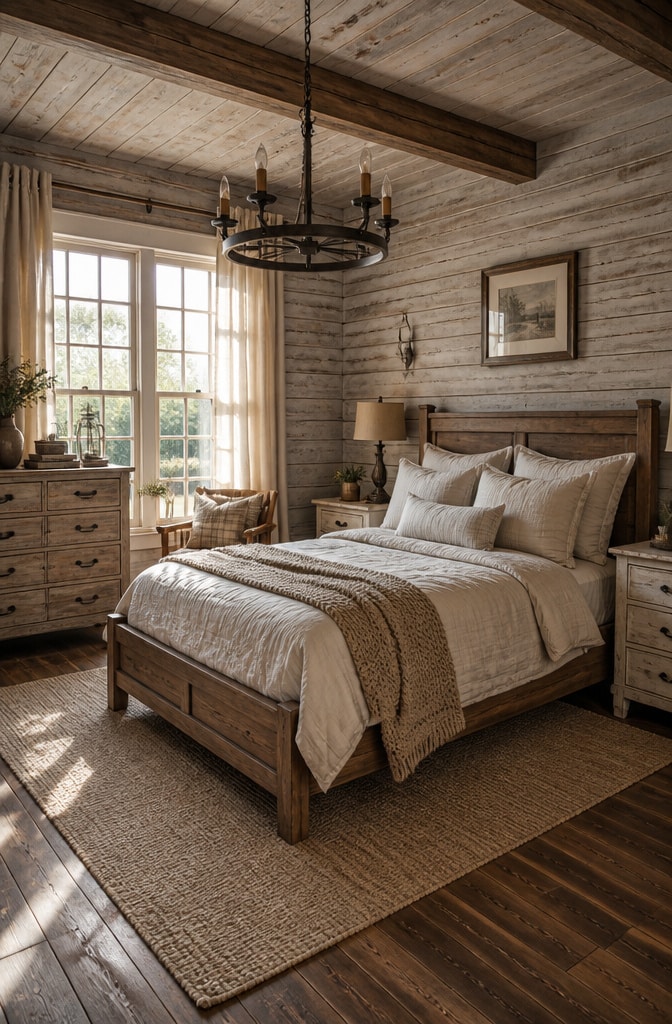 Rustic Farmhouse Gray and Beige Bedroom