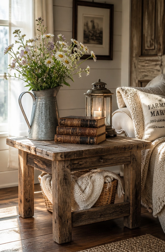Rustic Farmhouse Side Table Arrangement