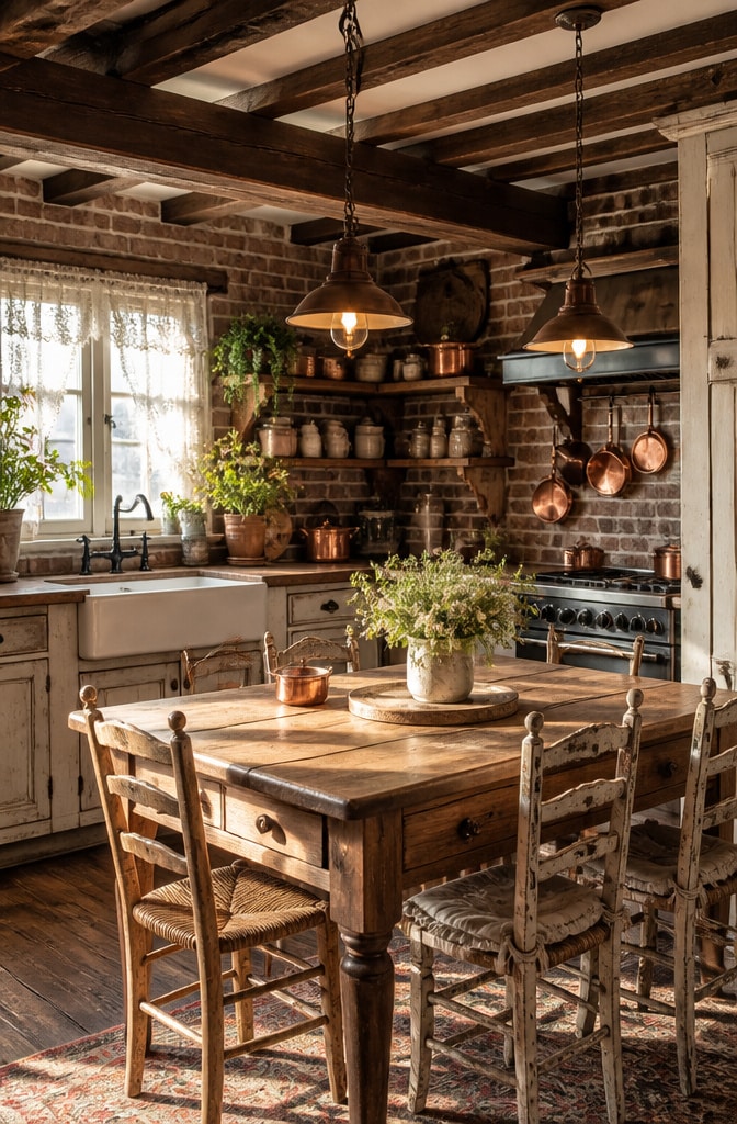 Rustic Farmhouse White and Brown Kitchen