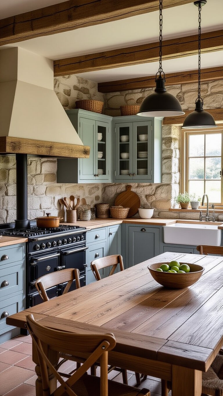 Rustic Grey Blue Country Kitchen