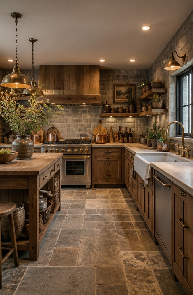 Rustic Grey Stone Tile Kitchen